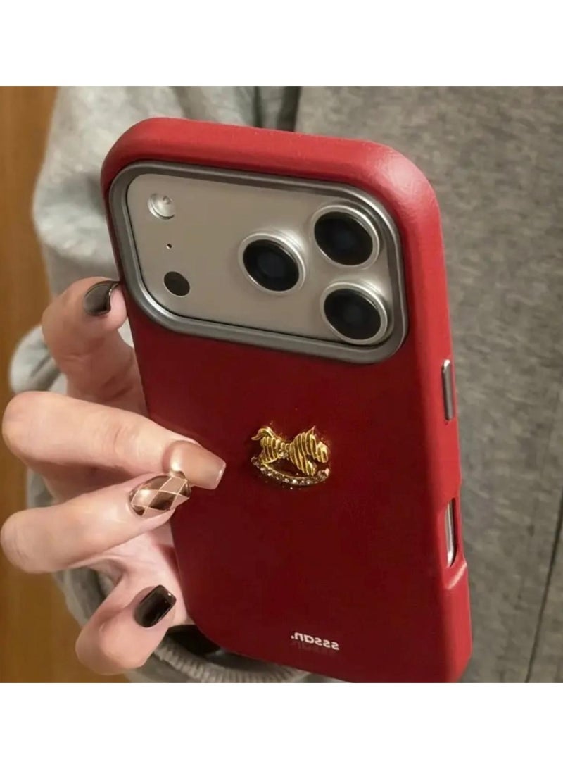 Multi Impex iPhone 17 Pro Max Luxury Leather Finish Phone Case with Gold Horse Emblem - Image 3